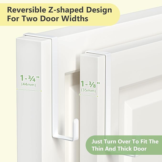Updated 6" Over The Door Hooks(4 PCS) Fit Almost All Doors up to 1-3/4", Widen Metal Door Hanger for Hanging Towels, Clothes, Bags on Interior Door of Bathroom/ Closet/Bedroom/Pantry and Front Door