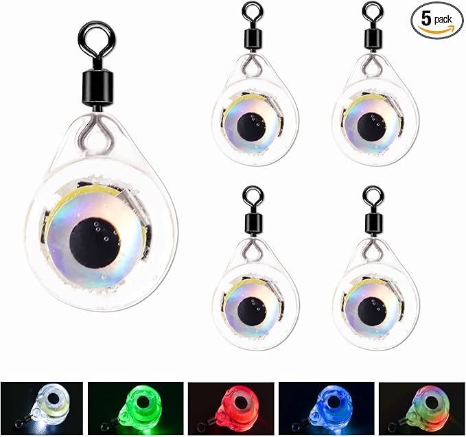 Compact LED Fishing Lure Light, Flashing Fishing Lights,5PCS Auto On/Off Water-Activated Flasher Kit with Multi-Color Flash for Deep Sea, Freshwater & Saltwater Halibut Rig (Single Ring)