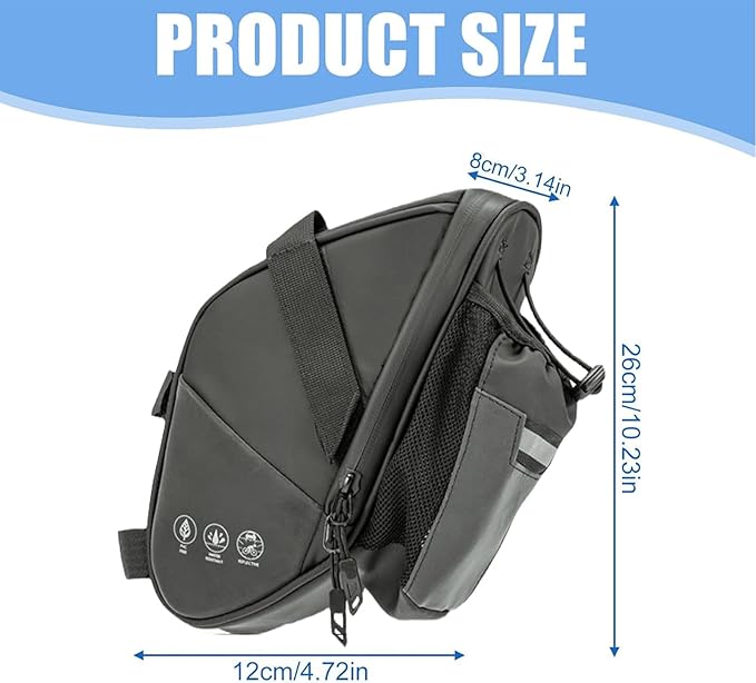 Bike Seat Bag, Bicycle Saddle Bag Under Seat Cycling Seat Pack with Water Bottle Holder for Mountain Road Bikes Black