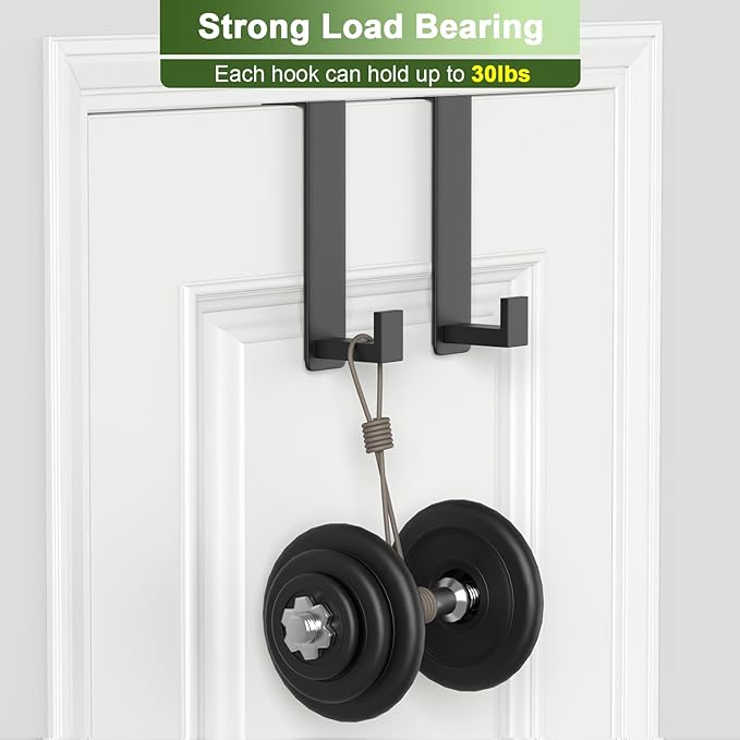 Over The Door Hooks, Door Hanger Hooks for Hanging Heavy Duty, Hat Organizer Coat Rack Towel Hooks for Bathroom, Door Rack for Bedroom Entryway Office (Black, 2 Pack, Fits 1-3/4" Thick Door)
