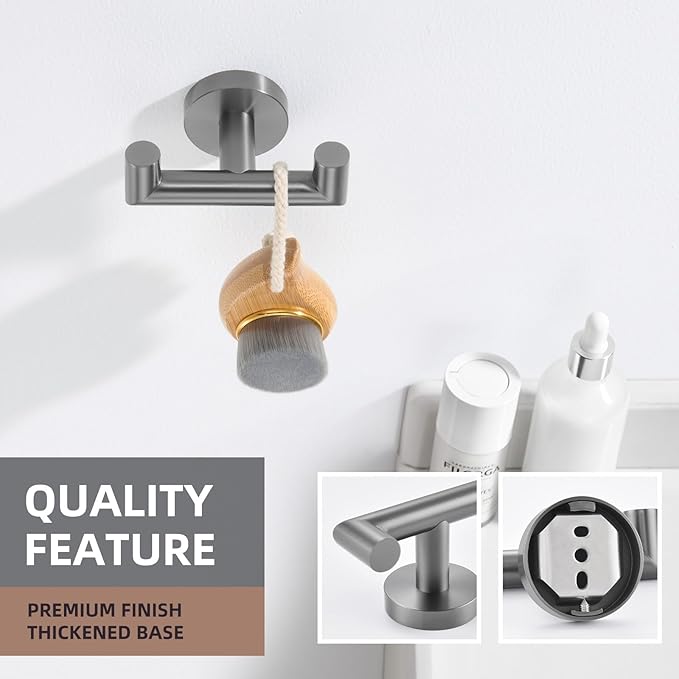 Angle Simple Double Towel Hook, SUS304 Stainless Steel Bathroom Robe Hook for Wall, Hand Towel Holder, Gunmetal Gray