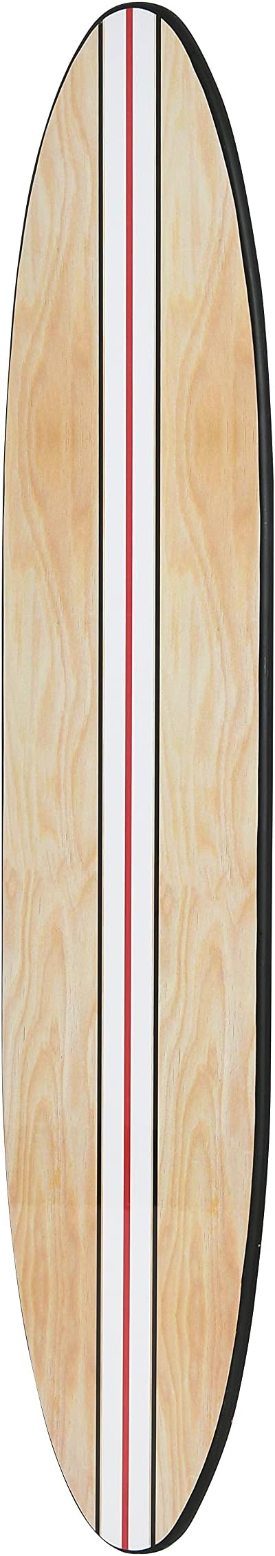 Creative Co-Op Coastal Decorative Surfboard Wall Décor, White Stripe Overlaid On Natural Wood, Hangs Vertical or Horizontal