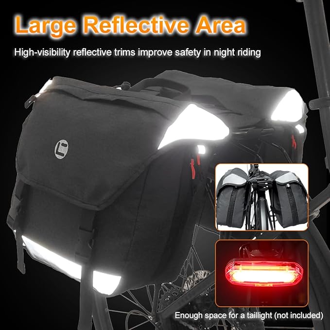 Bike Panniers for Rear Rack, 25L-35L Expandable Double Bicycle Saddle Bag, Water-Resistant Cycling Luggage Pack with Secure Drawstrings & Reflective Trims for Ebike Commuter Grocery Travel