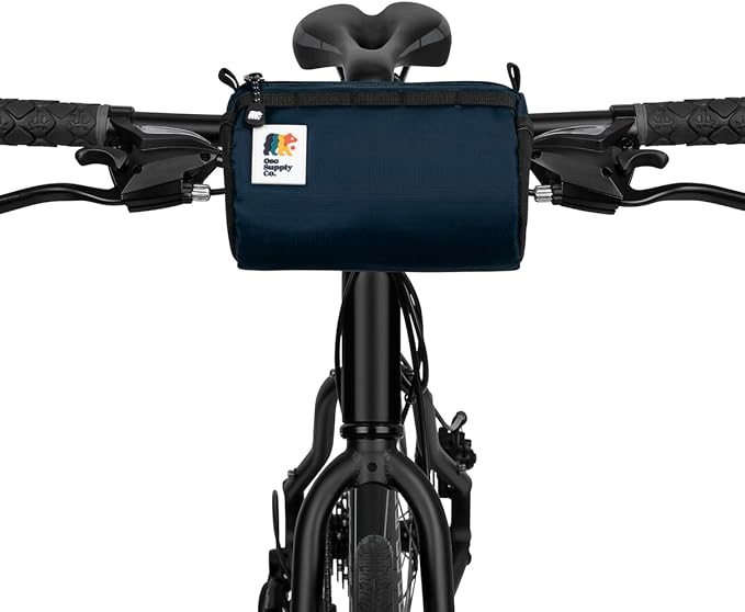 Oso Supply Co Handlebar Bike Bag – Water-Resistant Hard Shell with Quick-Access Zipper, Side Mesh Pockets, and Spacious Storage – Ideal for Cycling, Commuting, and Adventure Rides (Navy Blue)