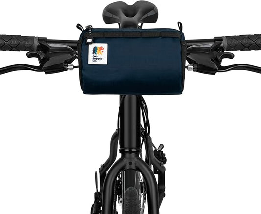 Oso Supply Co Handlebar Bike Bag – Water-Resistant Hard Shell with Quick-Access Zipper, Side Mesh Pockets, and Spacious Storage – Ideal for Cycling, Commuting, and Adventure Rides (Navy Blue)