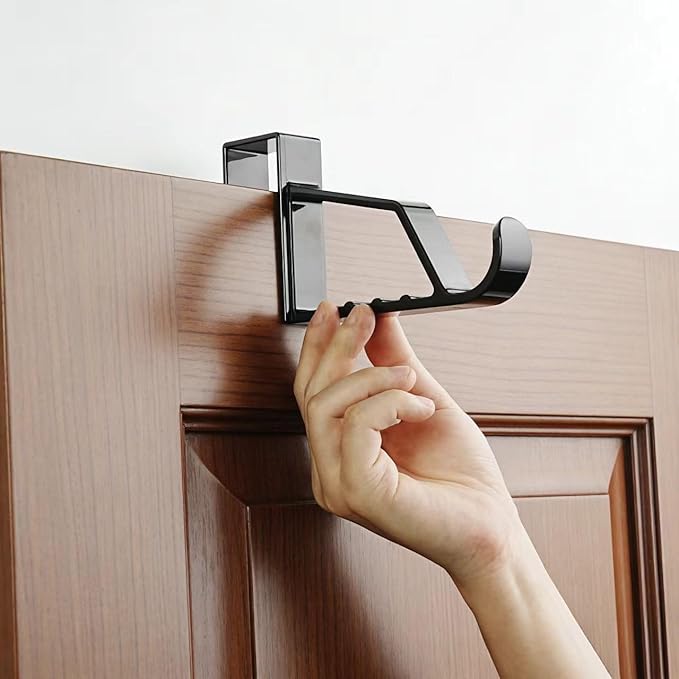 NewTalent 2pcs Over The Door Hanger Holder (Black) 2 Pack Over The Door Hooks for Hangers, Door Hanger Hooks, Storage Organizers