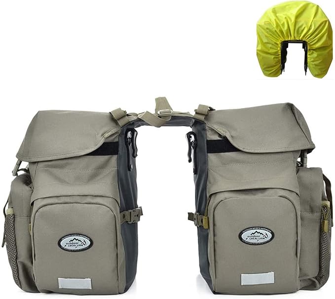 50L Panniers Bike Bags, Waterproof Bike Panniers Made of High-Density 600D Polyester for Durable Use, Bike Saddle Bag come with Reflective Trim and Rain Cover, Easy Organize in 7 inch Rack