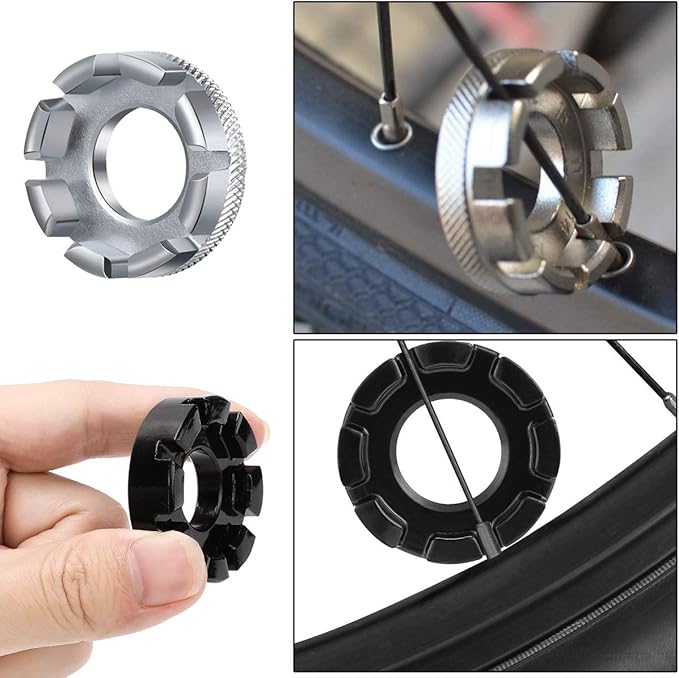 CHIVENIDO Bike Spoke Wrench, Portable Bicycle Spoke Tool Kit Includes 8 Way Bike Rim Truing Tool, Spoke Wrench with Rubber Handle