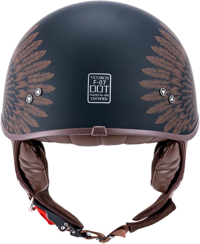 VCOROS Half Helmet Motorcycle DOT Approved Open Face Helmet F07 with Sun Visor and Quick Release Buckle for Adults Men and Women (F07-Indian,XL)