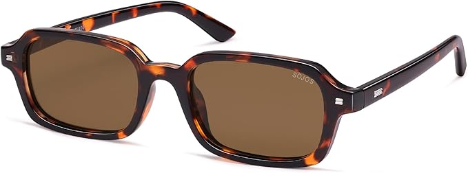 SOJOS Trendy Rectangle Polarized Sunglasses Womens Mens, Small Retro Fashion Thin Slim Square Sunnies SJ2610