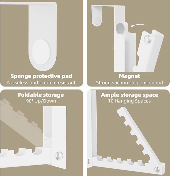 BAKON Over The Door Hooks, Small Space Double Folding Portable Over The Door Drying Rack for Laundry, Bathroom, Bedroom, Travel Storage and Drying (2Pack, White)