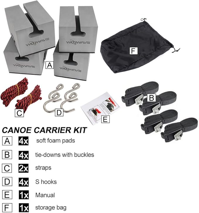 WOOWAVE Canoe Carrier Deluxe Carrier Kit Universal Soft Standard Foam Block for Roof Racks Car-Top Replacement with Tie-Downs, 6 inches