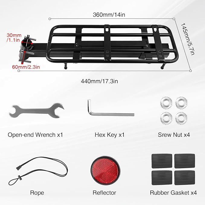 WEEROCK Adjustable Universal Rear Bike Rack, Fits 20" 24" 26" 27.5" 29" Inch Bicycles, MTB, 15kg/33 lbs Load Capacity Steel Bicycle Carge Rack, Easy Installation on Bicycle Seat Post