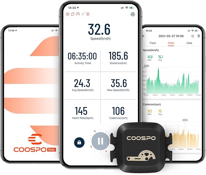 COOSPO Cadence & Speed Sensor for Cycling, Wireless Bluetooth & ANT+ Bike RPM Sensor for Cycling Computers, Compatible with IP67 / Rouvy / Zwift / Peloton / Wahoo / CooSporide