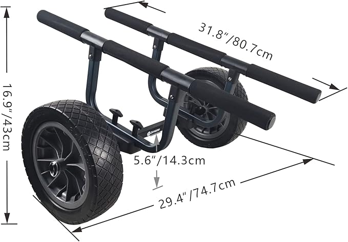 Heavy Duty Kayak Cart, Width Adjustable Canoe Cart with 12inch Flatfree Beach Wheels Boat Dolly Cart Transport Carrier