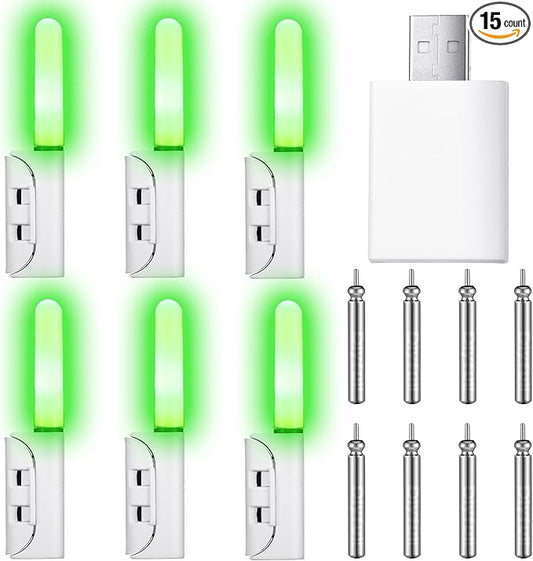 6個 釣り用ケミカルライト LED釣り竿ライト 夜釣りアラートケミカルライト 8個 充電式CR425バッテリーとバッテリー充電器付き