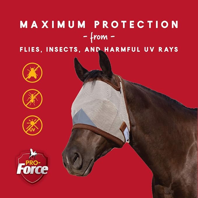 Pro-Force Equine Fly Mask - Horse Fly Mask with UV Protection - Adjustable Fit for Comfort - Without Ears