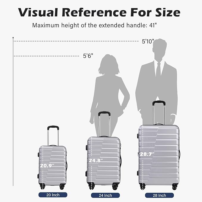 Coolife Luggage Sets, 3 Piece Hard Shell Suitcase Set with Spinner Wheels, Expandable Large Checked Luggage, Lightweight Rolling Carry On with TSA Lock Sliver