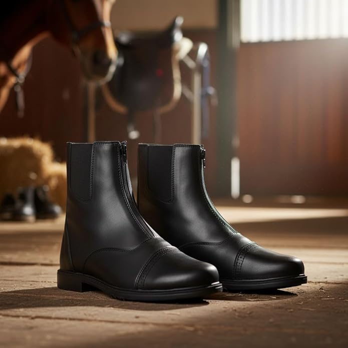 TuffRider Men’s Starter Front Zip Paddock Boots | Durable, Easy to Clean Water-Resistant Horse Riding Boots for Men