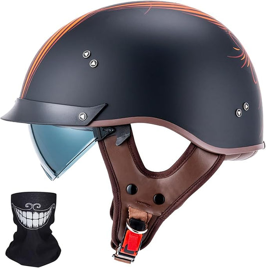 VCOROS Half Helmet Motorcycle DOT Approved Open Face Helmet F-07 with Sun Visor and Quick Release Buckle for Adults Men and Women (F07A Angel, Small)