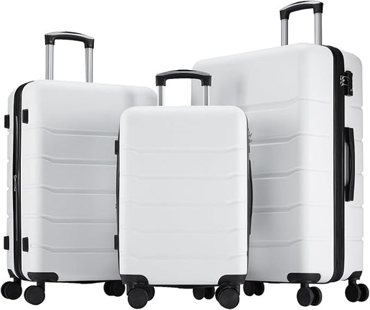 OLIXIS 3-Piece Suitcase Set, Hardside Luggages with Spinner Wheels, Lightweight ABS Hard Shell Travel Luggage, Expandable Carry-On Suitcase with TSA Approved Lock–White(20+24+28 Inch)