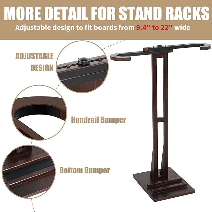 Surfboard Stand Racks, Sturdy Surfboard Racks Standing with Floor-Standing Design,Stand Shortboard and Longboard Organizer, Beech Wood, Coffee, 1PCS