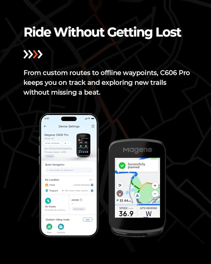 Magene C606 Pro GPS Bike Computer – 2.8" Transflective Touchscreen, 25Hr Battery, Map Navigation, Climb Pro, Live Segments, ANT+/Bluetooth Cycling Computer
