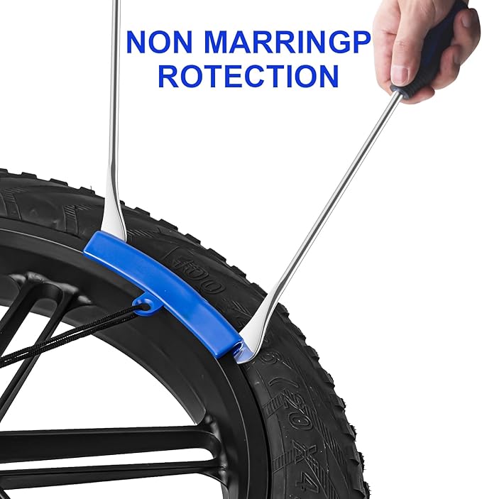 HTOMT 14.5" Tire Spoon Kit, 26pcs Tire Changing Tool for Motorcycle Dirt Bike Lawn Tractor Bicycle, Motorcycle Tire Changer Tire Removal Tool with 3pcs Rim Covers 6pcs Valve Tool Valve Cores (Blue)