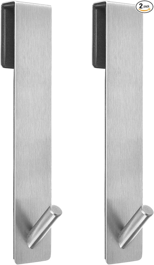 Shower Door Hooks(7.5 Inch),Extended Over Door Hooks for Bathroom Frameless Glass Shower Door,Stainless Steel Towel Hooks,Heavy Duty Rack Hooks for Robe,Towel-2 Pack-Silver