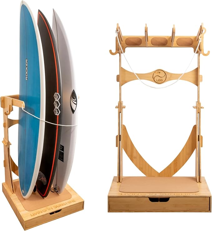 LISS Spirit Surfboard Rack Stand Holder for 3 & 4 Boards, Indoor Storage Display for Longboard, Shortboard, Snowboard, Wakeboard, Skateboard Up to 10Ft Long