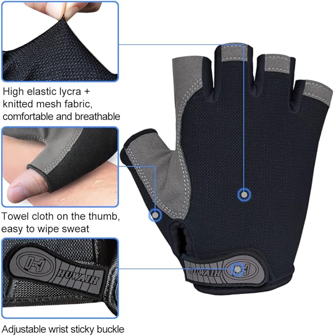 HuwaiH Bike Gloves for Men/Women, Cycling Gloves with Anti-Slip Shock-Absorbing Pad Half Finger Biking Bicycle Gloves