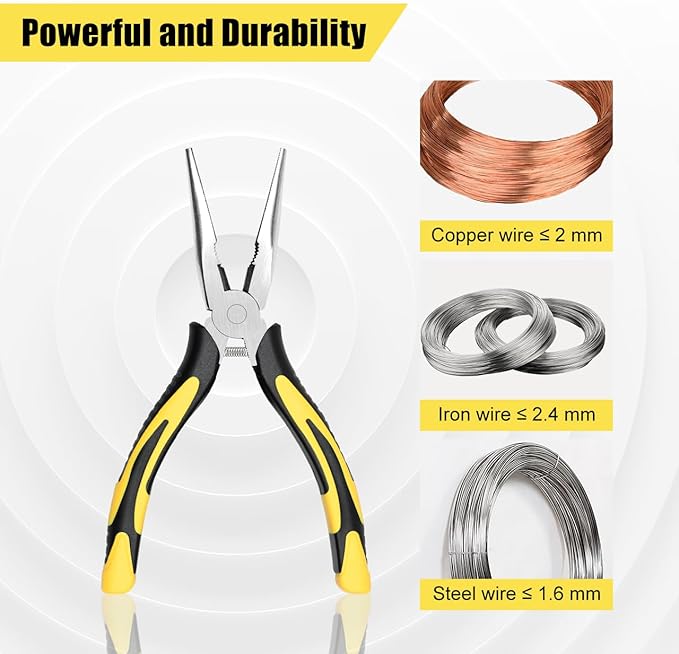 Premium Long Needle Nose Pliers-6’’, Paper Clamp Precision, High Carbon Steel, Soft Grip with Wire Cutter, Long Nose Cutting Pliers for Home, Fishing, Jewelry, Crafts,2pcs