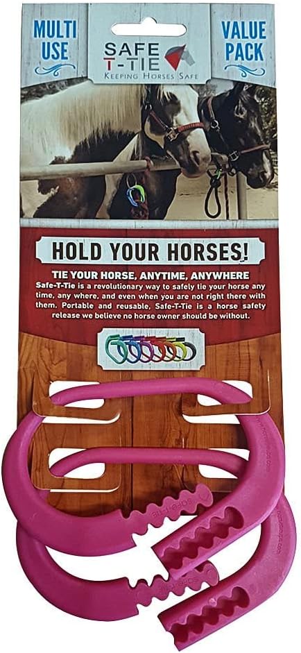 Injuries Preventing Horse Tether Tie - Portable, Versatile & Reusable Breakaway Horse Tie, Quick Release Under Heavy Pressure w/ 5 Loop Settings, Multi-Purpose Horse Clip (2 pcs Pink)