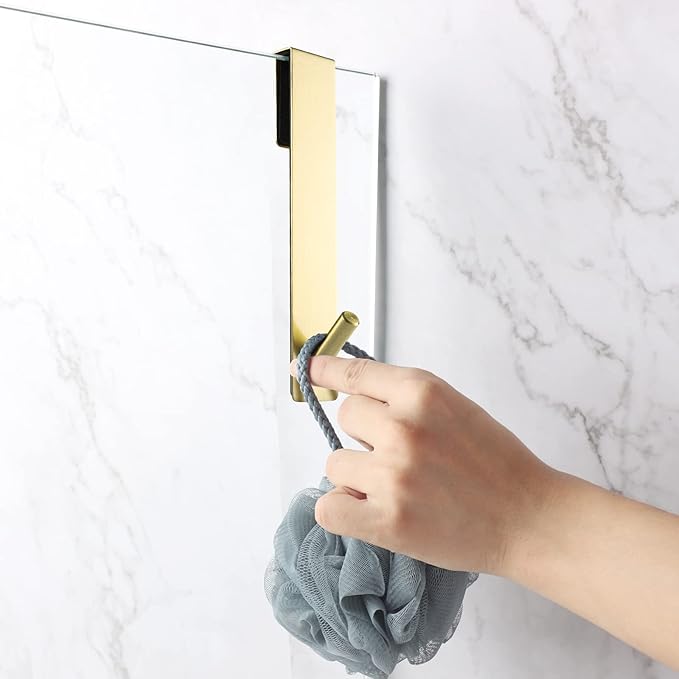 Simtive Extended Shower Door Hooks (7-Inch), Over Door Hooks for Bathroom Frameless Glass Shower Door, Towel Hooks, 3-Pack, Gold
