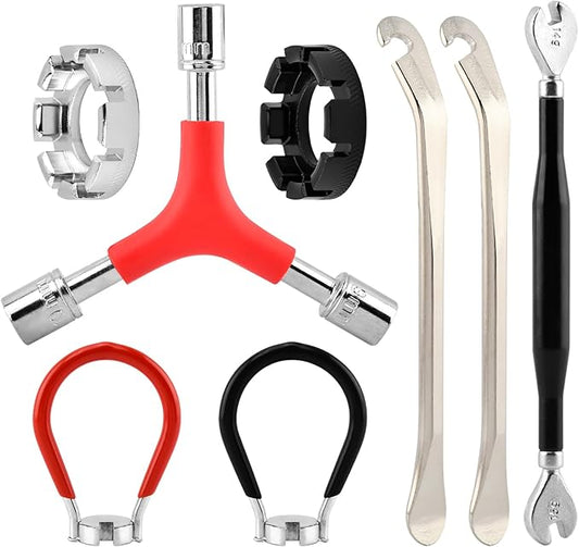 8Pcs Bicycle Spoke Wrench Bike Spoke Tool with 2 Bicycle Tire Levers, Bicycle Spoke Wrench Tools, Bicycle Rim Truing Tool Set, Cycling Pocket Tools for Bicycle Repair