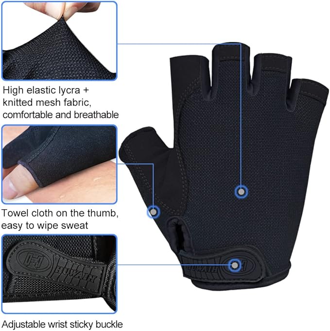 HuwaiH Bike Gloves for Men/Women, Cycling Gloves with Anti-Slip Shock-Absorbing Pad Half Finger Biking Bicycle Gloves