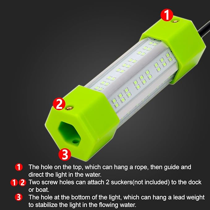 70W 130W DC 12V IP68 Waterproof Aluminum High Power Glowing Boat Fish Attractants Lure Green Submersible Fishing Lights LED Underwater For At Night Snook Crappie with Battery Clips Cigarette Charger Plug