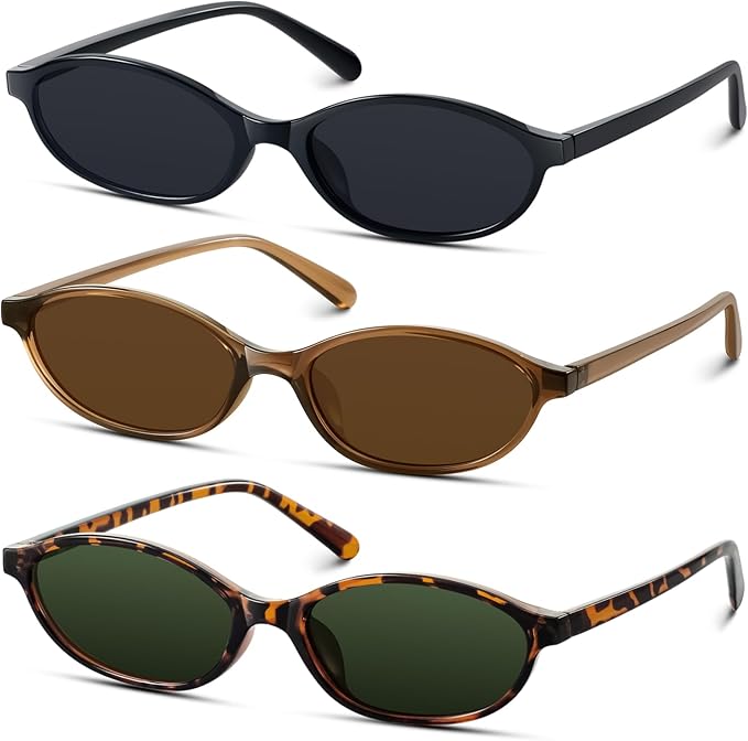 KUGUAOK Retro Oval Sunglasses for Women 90s Design Small Cat Eye Sun Glasses UV Protection Y2k Trendy Narrow Shades