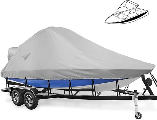Wake Tower Boat Cover,900D Marine Heavy Duty Waterproof Boat Cover,Wakeboard Tower Boat Cover,Fits V Hull Runabout Ski-Boats, 21-23ft, Gray