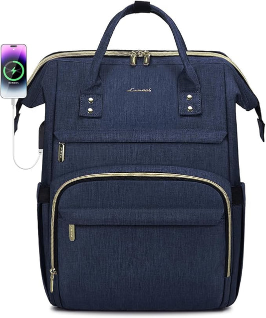 LOVEVOOK Laptop Backpack for Women,15.6 Inch Professional Womens Travel Backpack Purse Computer Laptop Bag Nurse Teacher Backpack,Waterproof College Work Bag Carry on Back Pack with USB Port,Dark Blue