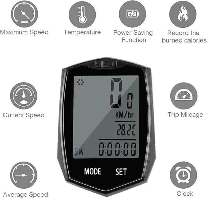 SEISSO Bike Computer Speedometer, Wireless Waterproof Cycling Odometer, Smart Sensor, Auto Wake-up, Multi-Function Bicycle Speed Tracker with LCD Backlight Display