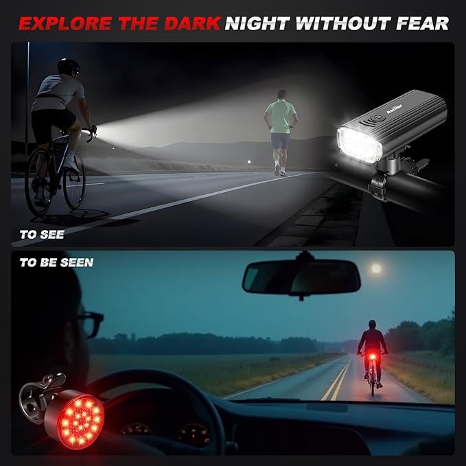 Ascher USB Rechargeable Bike Light Front and Back, Super Bright 1000 Lumens Bicycle Headlight and Compact Tail Light, 4 Light Modes, Large Capacity Battery Bike Lights for Night Riding Road Mountain