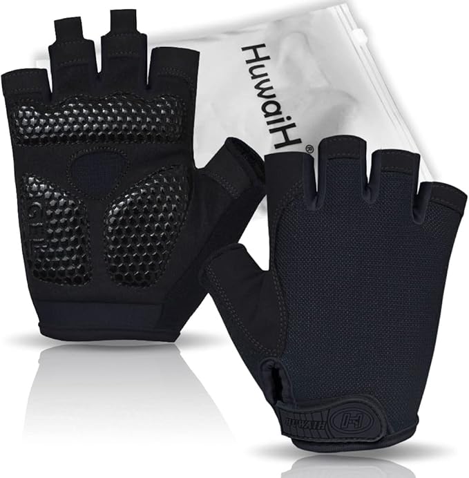 HuwaiH Bike Gloves for Men/Women, Cycling Gloves with Anti-Slip Shock-Absorbing Pad Half Finger Biking Bicycle Gloves