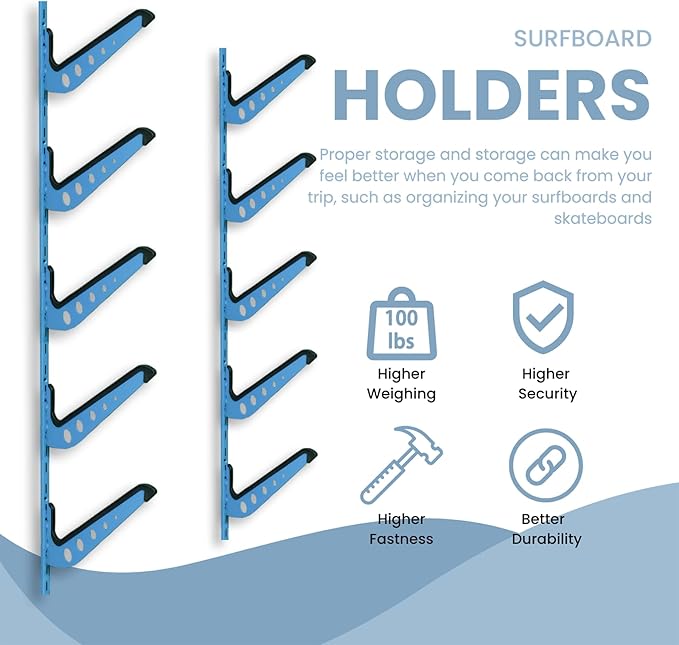 ShouRong Snowboard Wall Mount, Adjustable 5/6 Board Surfboard Rack, Surfboard Wall Hangers for Surfboard, Wakeboard, and Snowboard Storage at Home or Garage