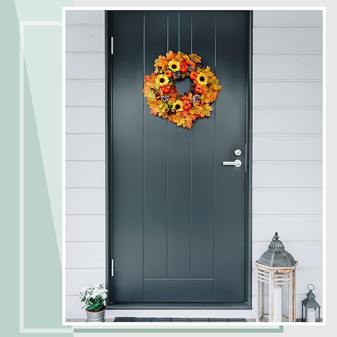 Hotop 15 Inch Wreath Hangers for Front Door Wreath Doors Hangers Steel Material Clothes Towel Hooks Holder Over The Door Hanger Hooks 2 Pcs for Christmas Halloween Front Decorations(Green)