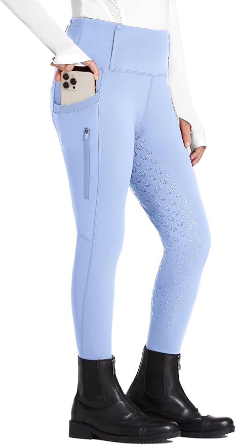FitsT4 Sports Girls Riding Pants Full Seat High Waist Kids Equestrian Breeches Horse Schooling Tights Zipper Pockets