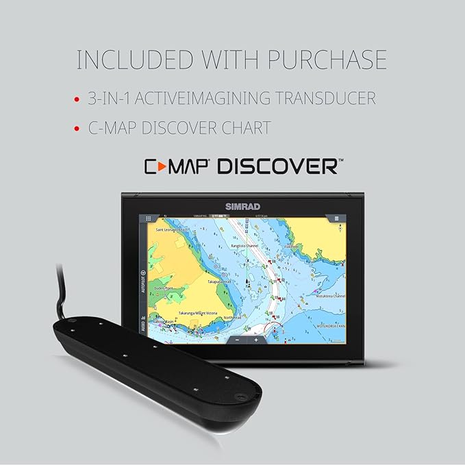 Simrad GO Chartplotter and Fish Finder, with Transducer and Radar Options, Preloaded C-MAP Discover Chart Card