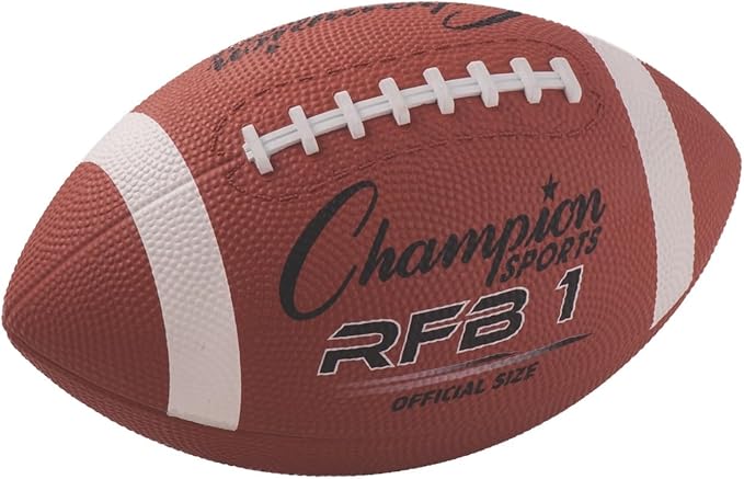 Champion Sports Rubber Football – Durable All-Weather Football with Enhanced Grip - Backyard Play & Training – Pee Wee to Official Sizes