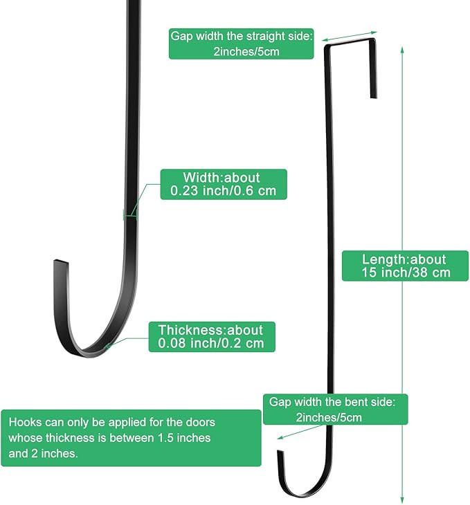 Hotop 15 Inch Wreath Hangers for Front Door Wreath Doors Hangers Steel Material Clothes Towel Hooks Holder Over The Door Hanger Hooks 2 Pcs for Christmas Halloween Front Decorations(Black)