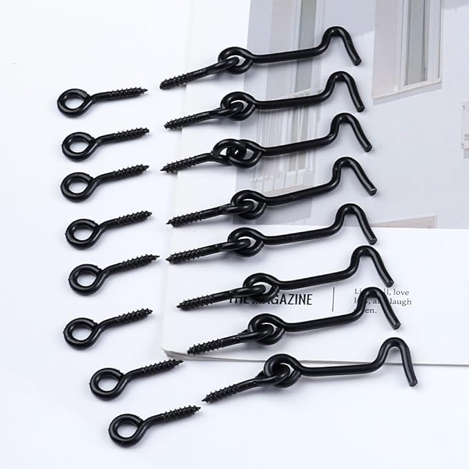 8 Pcs 2 inches Cabin Hook Eye Latch Gate Door Swivel Window Door Hook with Mounting Screws (Black, 2 inches)
